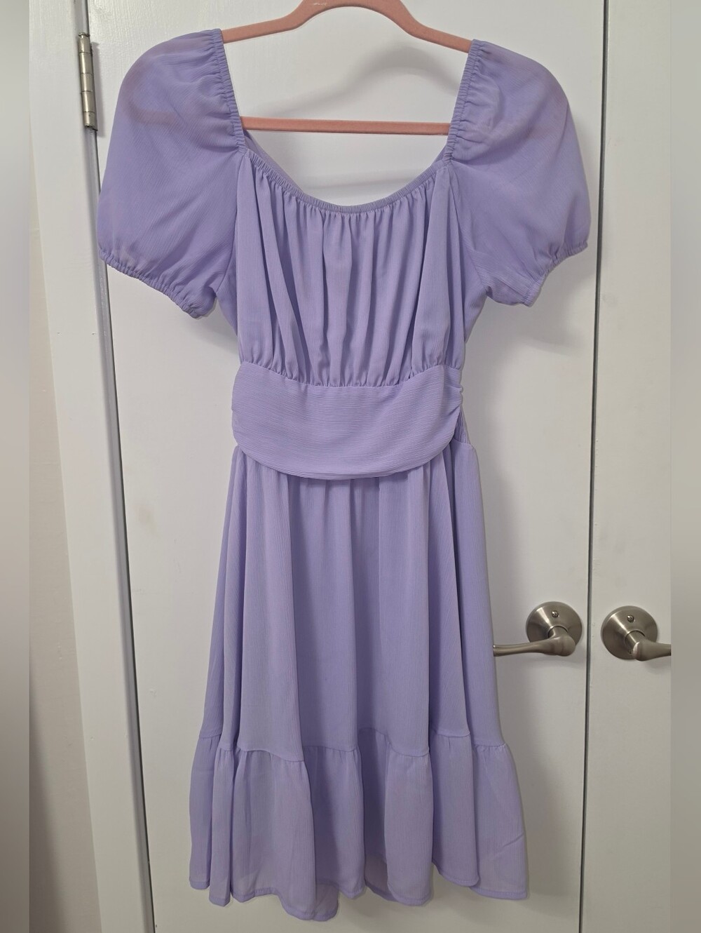 Exlura Lavender Puff Sleeve Smocked Back Cutout Dress S